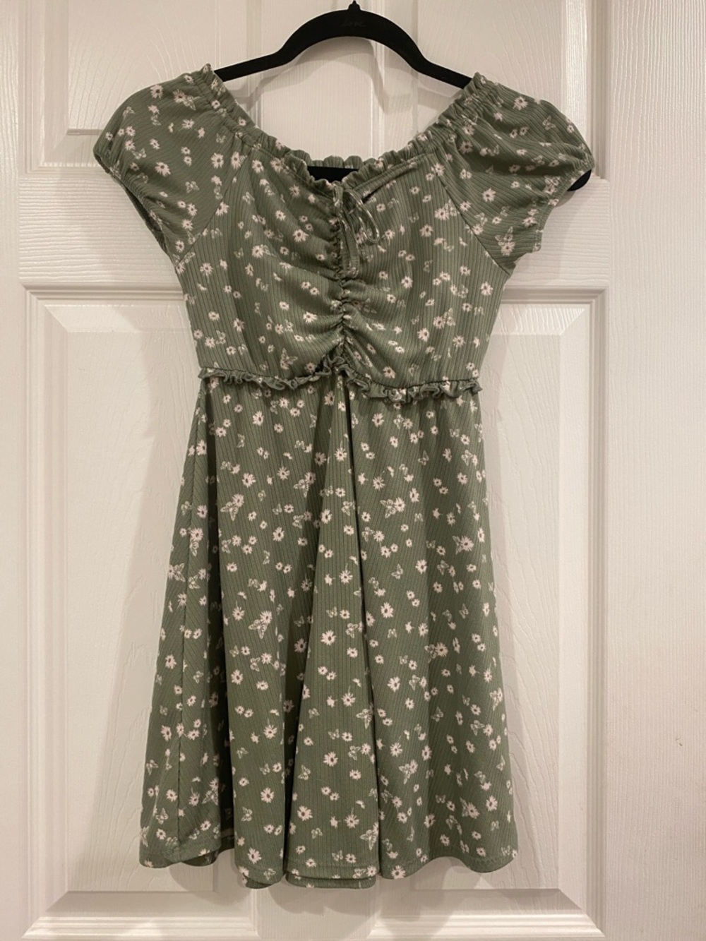 Girls' Sage Green Floral Casual Dress